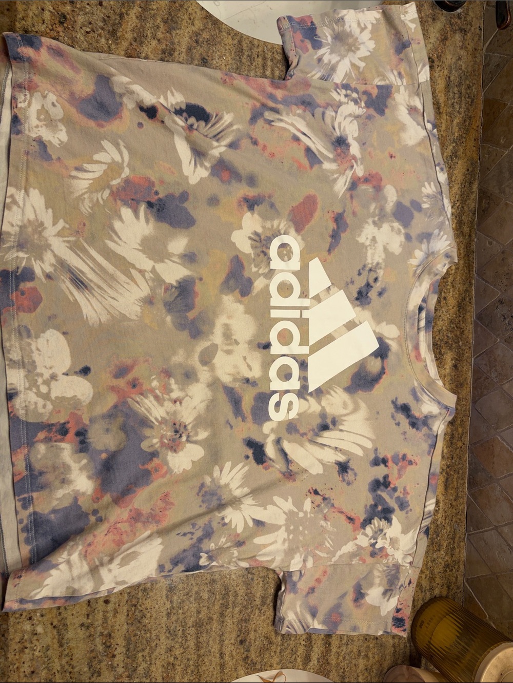 adidas Floral Tie-Dye Tee in Beige, Blue, Pink